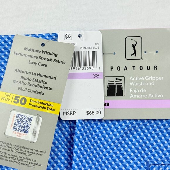 PGA Tour Men's Active Gripper Waistband UPF 50 Stretch Blue Shorts Size 38 NWT - Picture 5 of 11